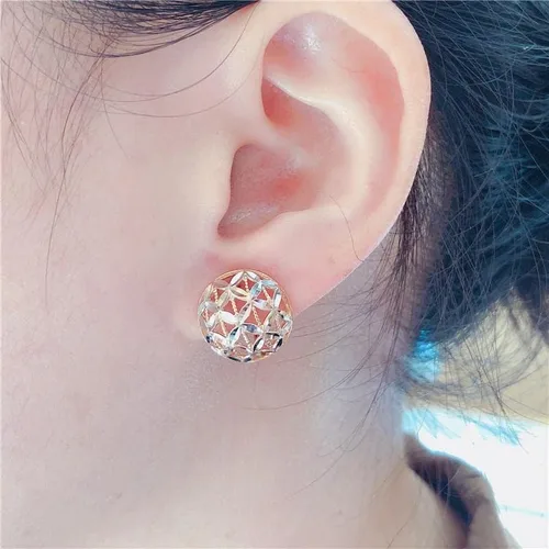 Miniatura 5 de SAGEKING 2024 New 585 Purple Gold Plated 14K Rose Gold Openwork Round Flower Earrings For Women Elegant Charm Fashion Engagement Jewelry Fashion