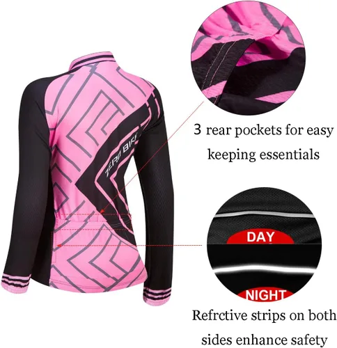 Miniatura 25 de Traje de ciclismo acolchado de gel 3D transpirable de manga larga para mujer, conjunto de pantalones de malla con protección UV