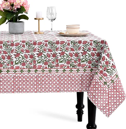 Miniatura 33 de CPC - Mantel cuadrado 100% algodón, 60 x 60 pulgadas, estampado de bloques indios, mantel para bodas, primavera/verano, barbacoa, verde ágata