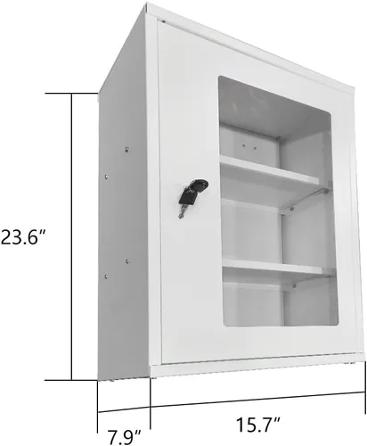 Miniatura 3 de JZD Gabinete de primeros auxilios de pared de metal con cerradura, caja de medicina con ventana acrílica bloqueable (no de vidrio), incluye 2