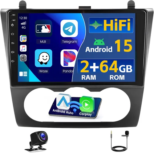 Estéreo de coche HiFi Android 15 para Nissan Altima 2008-2012 Manual A/C, [2+64G] Hikity 9 pulgadas pantalla táctil Radio de coche inalámbrico