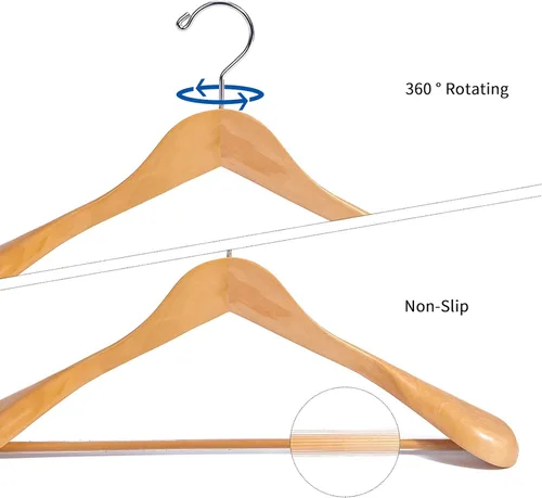 Miniatura 8 de Nature Smile Perchas de madera natural de lujo para trajes, paquete de 6, perchas de madera para abrigos, perchas para camisas y chaquetas, acabado