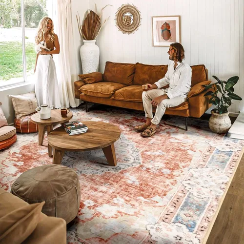 Miniatura 2 de Alfombras MUJOO de 8'x10' para sala de estar, alfombra grande lavable estilo boho, alfombra de 8'x10' para dormitorio, antideslizante, abstracta
