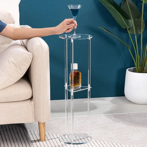Miniatura 6 de HMYHUM Mesa de bebida acrílica para espacios pequeños, mesa de Martini para sala de estar, mesa auxiliar de bebidas pequeñas, 3 niveles, redonda