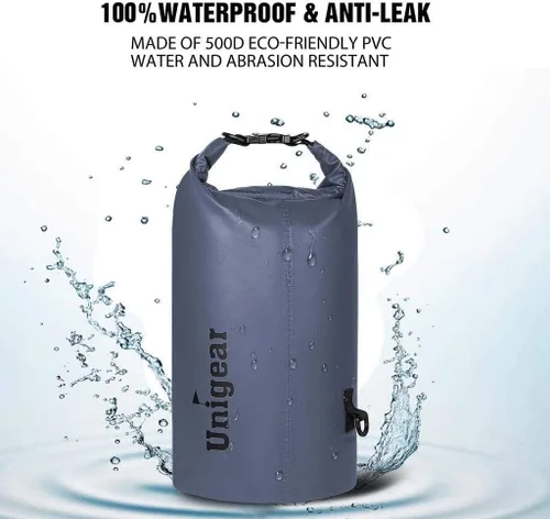 Miniatura 2 de Bolsa seca Unigear impermeable, 2L/5L/10L/20L/30L/40L, Bolsas flotantes y ligeras para kayak, navegación, pesca, natación y camping con funda Gris