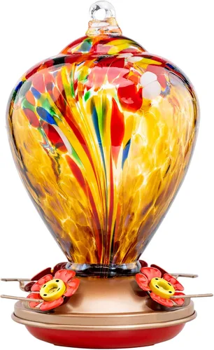 Miniatura 12 de Comederos para Colibríes, 34 OZ Comedero de Vidrio Soplado a Mano para Colibríes para Exteriores Colgante con Ganchos de Foso Antihormigas, Perfecto