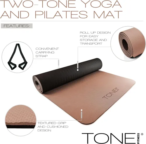 Miniatura 4 de TONE Fitness Esterilla de yoga antideslizante de 1/4 pulgadas de grosor para ejercicios y pilates para entrenamientos en casa con correa