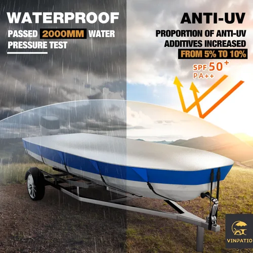 Miniatura 4 de VINPATIO Cubierta para lancha Jon 600D de tela Oxford teñida en solución 14-16 pies, cubierta para lancha Jon resistente, impermeable, grado marino
