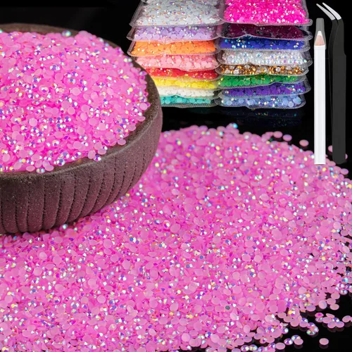 Miniatura 54 de 15000 diamantes de imitación de resina de 0.079 pulgadas a granel, diamantes de imitación de gelatina redondos negros con parte trasera plana, gemas