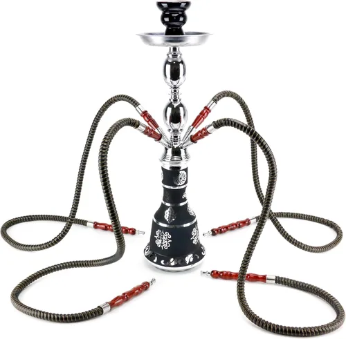 GStar Juego completo de 4 mangueras para cachimba Shisha de 18" - Jarrón metálico Da Vinci Glass (cientia negro)