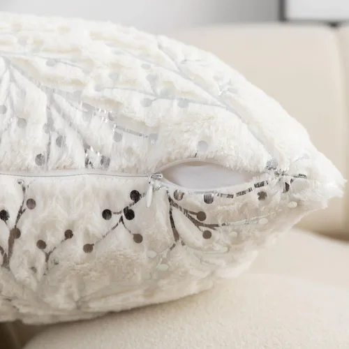 Miniatura 5 de LIGICKY Juego de 2 Almohadas Lumbares Decorativas Fundas de Almohadas de Piel Blanca Esponjosa Ramas Plateadas con Purpurina Almohadas Decorativas