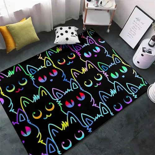 Miniatura 13 de Alfombra de gatos de dibujos animados para niñas, bonita decoración de habitación de niños, alfombra con temática de animales azules, alfombra ultra