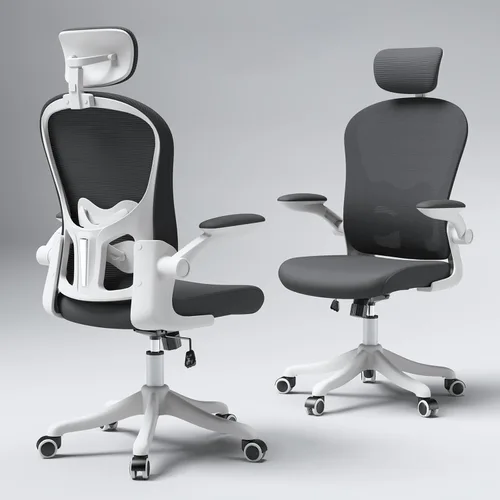 Silla de oficina de malla con soporte lumbar ajustable y reposacabezas, silla ergonómica de respaldo alto para oficina en casa, brazos abatibles