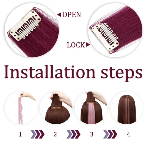 Miniatura 4 de Extensiones de cabello sintético liso de 24 pulgadas para mujeres y niñas, regalo de un solo color, clip de fiesta 12 piezas - rosa claro