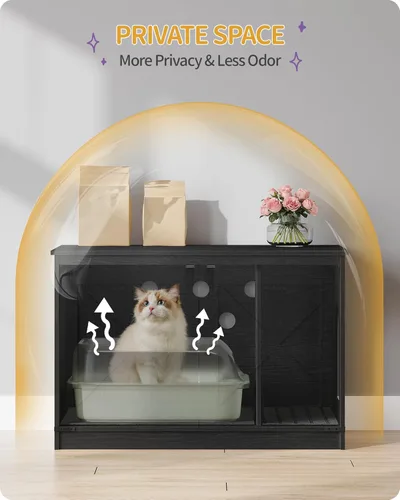 Miniatura 7 de Hzuaneri Caja de arena para gatos con cojín, mueble oculto con divisores extraíbles, entrada reversible lado izquierdo o derecho, casa para gatos
