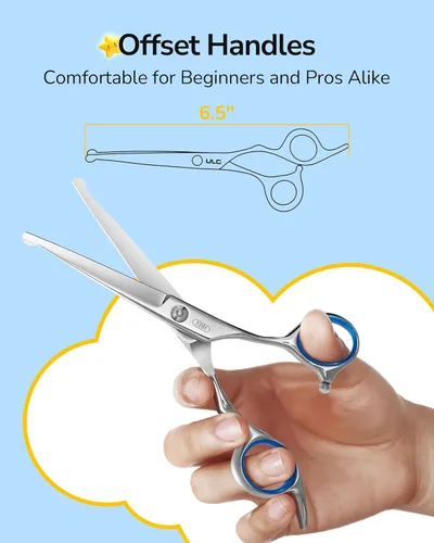 Miniatura 6 de ULG Tijeras de corte de pelo para niños, tijeras de seguridad de punta redonda de 6.5 pulgadas para cortar y recortar el cabello, asas ergonómicas