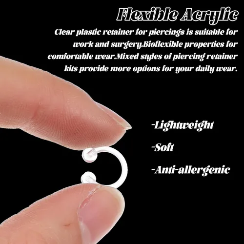 Miniatura 6 de 29 piezas de retenedores de piercing transparentes – Piercing de nariz transparente acrílico – aretes de nariz, aretes de tabique, juego de joyería