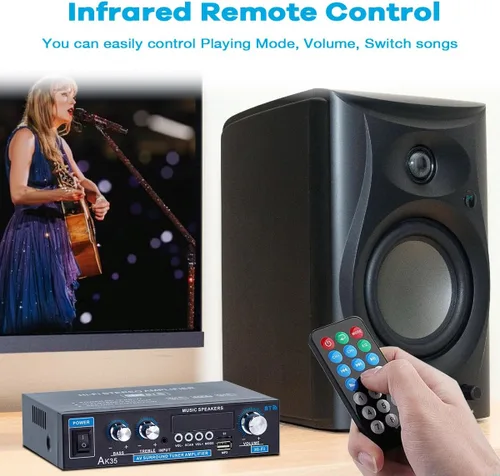 Miniatura 3 de AK35 Amplificador estéreo Bluetooth 5.0, mini receptor de audio de 2.0 canales, amplificador de audio de alta fidelidad para el hogar de 30Wx2