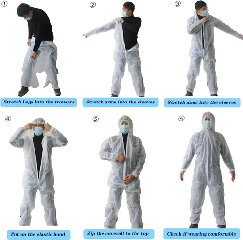 Miniatura 6 de Trajes de materiales peligrosos, 10 opciones de colores Monos protectores desechables, traje de pintura con muñecas elásticas, tobillos y capucha