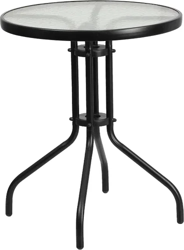 Flash Furniture Bellamy - Mesa auxiliar redonda con marco de metal de vidrio templado para interiores y exteriores de 23.75 pulgadas