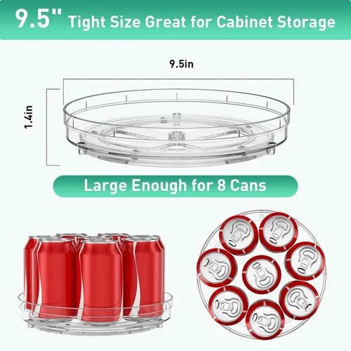 Miniatura 3 de Optish Paquete de 2 organizadores Lazy Susan de 9.5 pulgadas, tocadiscos Lazy Susan para gabinete, organización de especias para gabinete