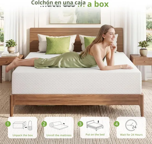 Miniatura 7 de EGOHOME Colchón de espuma viscoelástica tamaño King, colchón de cama de 10 pulgadas en una caja con gel de té verde refrescante, alivia la presión