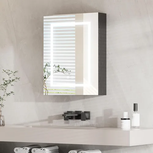 Miniatura 12 de Espejo de botiquín iluminado para baño, botiquín LED con desempañador, montado en la pared, espejo de baño LED con almacenamiento, 20 x 28 pulgadas