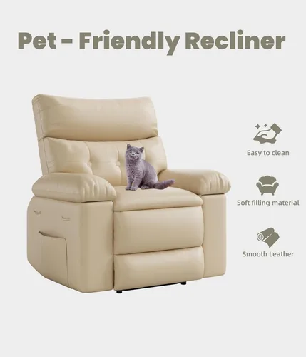 Miniatura 5 de Sillón reclinable eléctrico extra ancho de gran tamaño para adultos, de piel sintética con acolchado de esponja de 1.5 veces de grosor, mecanismo