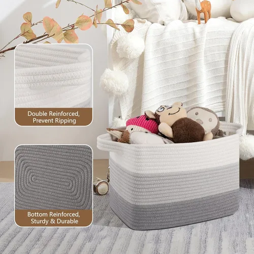 Miniatura 3 de OIASKET Cesta de almacenamiento para organizar, cestas tejidas para almacenamiento, cestas decorativas rectangulares para shleves, armario