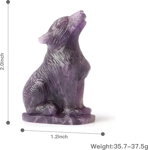 Miniatura 2 de Artistone Figuras de lobo de cristal de amatista de 2.0 pulgadas, regalo de piedras preciosas talladas a mano, estatua de lobos, tallas de animales