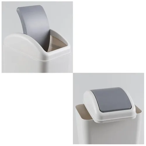 Miniatura 3 de Bote de basura de 3 galones con tapa, cubo de basura de plástico con tapa abatible (gris) Slim Swing-Top Waste Bin, Narrow Rectangular Body
