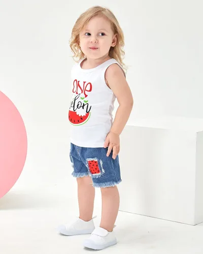 Miniatura 3 de Mikrdoo Ropa para bebé niña pequeña, trajes de verano camisas, tops rasgados pantalones cortos de mezclilla conjunto de ropa para niña pequeña