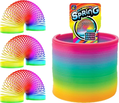 JA-RU Big Rainbow Spring Toys for Kids (3 unidades) - Juguete clásico de resorte helicoidal de plástico | Juguetes para ansiedad para aliviar el