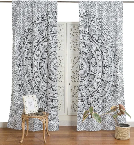 Miniatura 14 de Popular Handicrafts - Cortinas de ventana de cocina con diseño de mandala hippie indio, Elefante Bohemio, hermosas cortinas para dormitorio, sala
