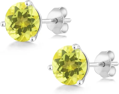 Miniatura 35 de Gem Stone King Aretes de oro de 14 quilates, 0.236 in, piedra natal redonda, Martini, 3 puntas, aretes de oro para mujer