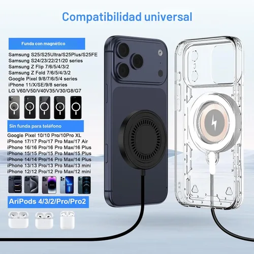 Miniatura 7 de Cargador inalámbrico magnético para Samsung con almohadilla de carga rápida para Samsung Galaxy S26 Ultra/S25 FE/S24 Ultra/S23/S22/Z Flip 7, 4 pies