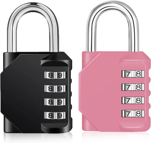 Miniatura 9 de ZHEGE - Candado pequeño para casillero de gimnasio, candado de combinación de 4 dígitos con etiqueta de nombre DIY, candado con teclado numérico