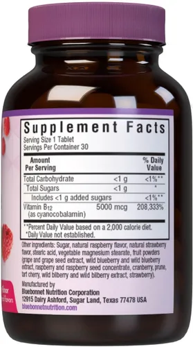 Miniatura 2 de Bluebonnet Nutrition Earth Sweet Vitamina B12 - Tabletas masticables de 5000 mcg, sin soja, sin gluten, certificado Kosher, sin lácteos, vegano