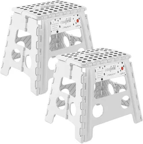Miniatura 14 de Casafield Taburete plegable de 9 pulgadas con asa (juego de 2), negro, taburete de plástico plegable portátil para niños y adultos, uso