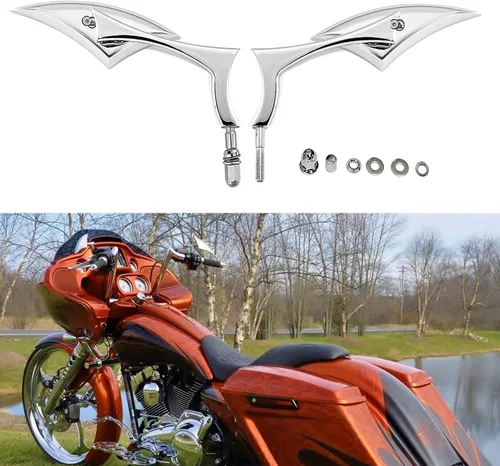 Rich Choices Espejos retrovisores laterales de cuchillo cromados para motocicletas Compatibles con Harley Road King Street Glide FLHX Road Glide