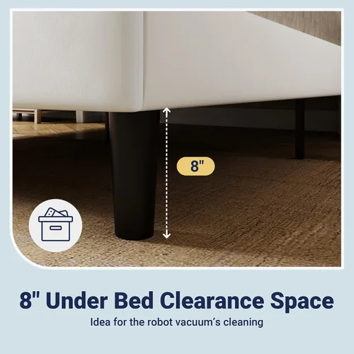Miniatura 6 de Allewie - Base de cama tamaño Queen con cabecera acolchada tapizada en terciopelo con respaldo abatido, sin necesidad de somier, espacio de Blanco