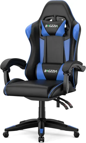 Bigzzia Silla de juegos, sillas ergonómicas de videojuegos con almohada y soporte lumbar, silla de computadora ajustable en altura estilo carreras