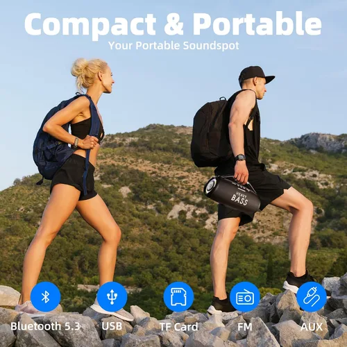 Miniatura 8 de Altavoces Bluetooth inalámbricos, altavoz portátil de 80 W máximo con graves profundos, tiempo de reproducción de 20 horas, IPX6 impermeable, doble