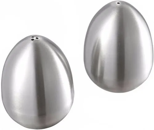 esowemsn 2 unidades de acero inoxidable en forma de huevo para salero y pimentero, dispensador de palillos de dientes, contenedor de 1 agujero y 3