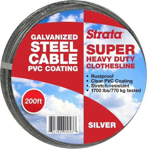Miniatura 6 de Strata 100 pies de tendedero de cable de acero galvanizado ligero al aire libre, revestimiento de PVC verde - cables de línea de ropa para secado
