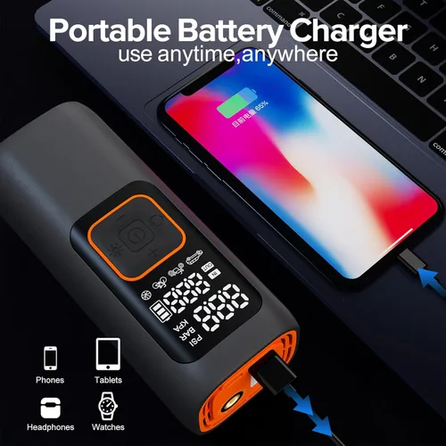Miniatura 7 de Inflador de neumáticos de 200 PSI, compresor de aire portátil, bomba de neumáticos digital, bomba de aire inalámbrica para neumáticos de automóvil