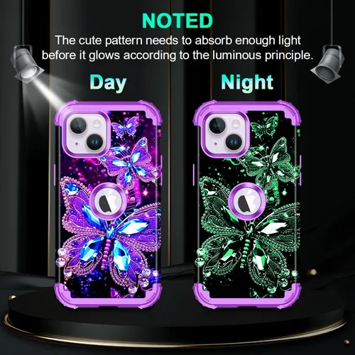 Miniatura 3 de Miqala Funda compatible con iPhone 14 Plus, que brilla en la oscuridad, tres capas, resistente, a prueba de golpes, de plástico duro, funda Amaranto