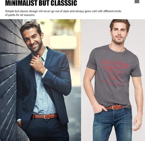 Miniatura 5 de FIORETTO Cinturones de cuero genuino para hombre, cinturones de vestir de doble costura, diseños clásicos y modernos para trabajo, negocios y casual