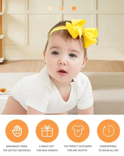 Miniatura 7 de jollybows 40 piezas Diademas con Lazos de Cinta Grosgrain para Bebés Niñas 4" Banda Elástica para el Cabello Accesorios para el Cabello para Bebés