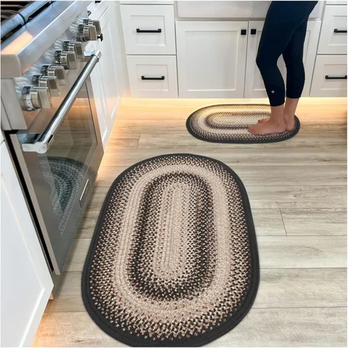 Miniatura 131 de Alfombra ovalada trenzada gris humo de 20 x 30 pulgadas, lavable para interiores y exteriores, decoración campestre para cocinas y entradas